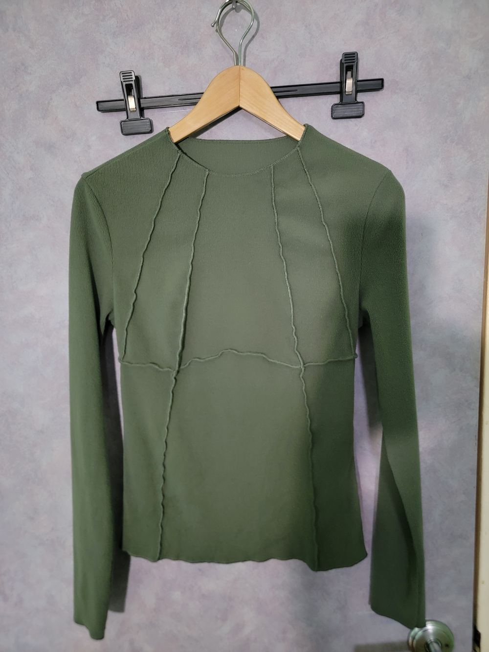 Free With Purchase Olive Green Long Sleeve Seam-Detail Top